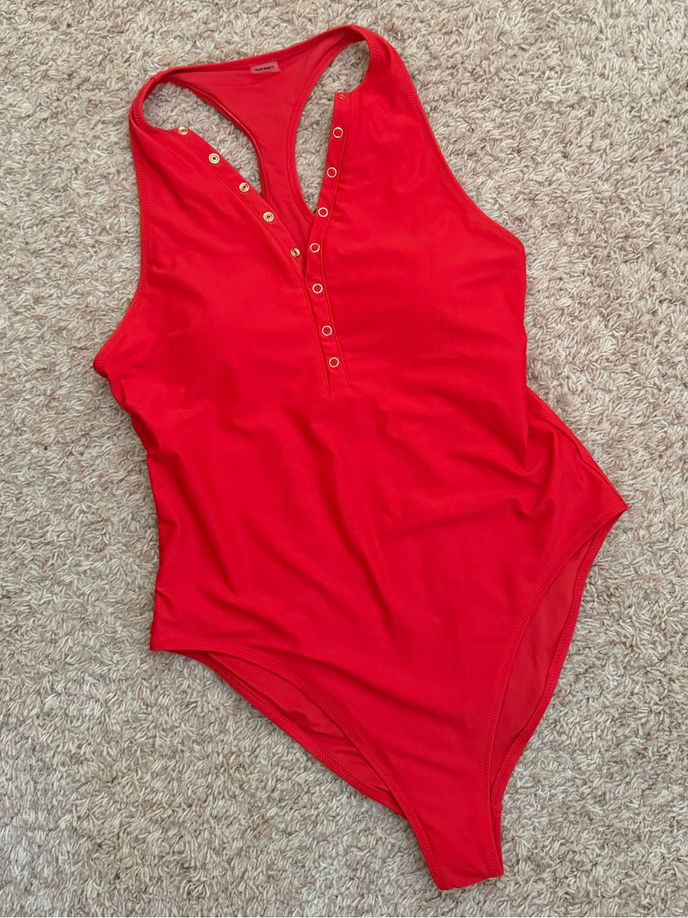 Old Navy Red Racerback Scoop-Neck Bodysuit with Button Trim